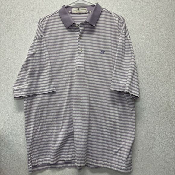 Fairway & Greene Polo Shirt Purple Stripe Mens Large Cotton Collar Short Sleeve - Picture 2 of 5